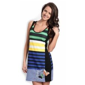 Spring Summer Desigual Women Tank Dress Sz XL Butterfly Embroider Poly Blend